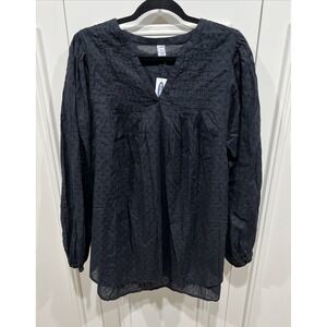 Old Navy Women's Black Embroidered Popover Swing Top‎ Size XL Tall Minimalist